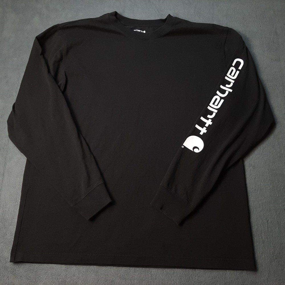 Carhartt Shirt Mens Large Black Loose Fit Work Workwear Cotton Big Logo Sleeve